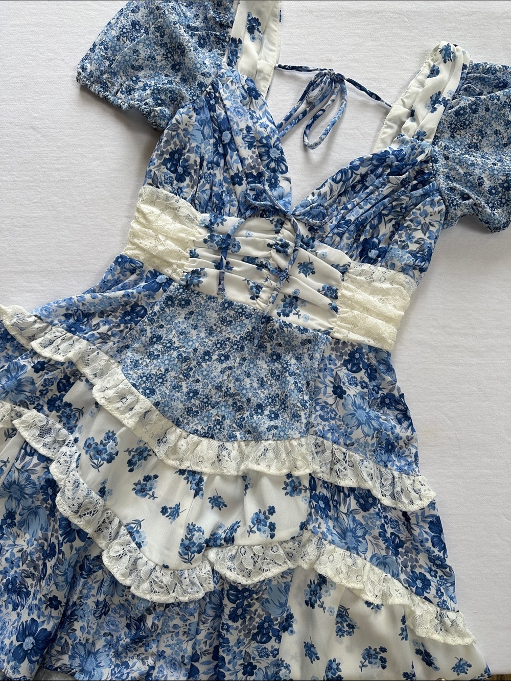 Altar'd State Blue & White Floral Lace Dress